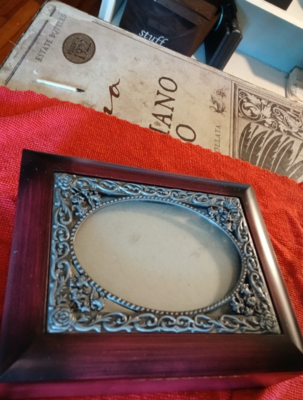 Vintage Ashbury Mahogany & Pewter Picture Frame Jewelry Box